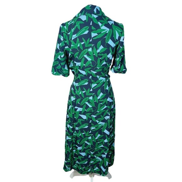 Walter Baker Valencia Dress in Green Short Sleeve Button Up Leaf Print Size M - Picture 7 of 13